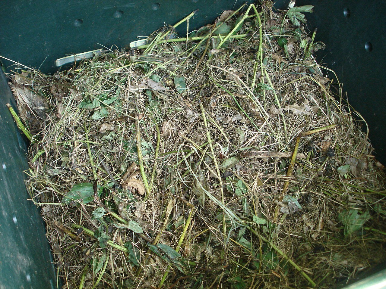 Garden compost pile made from decomposing organic materials